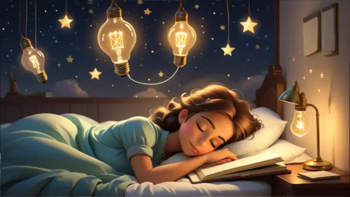 صورة تعبيرية فيها شخص نايم وبيخرج من دماغه أفكار وأيقونات كورسات